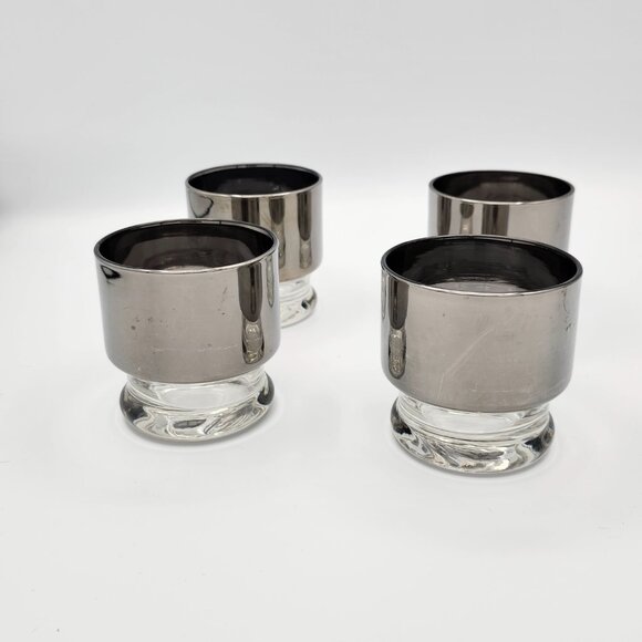 Vintage MCM Stackable Highball Glasses with Thick Silver Band – Set of 4 - Picture 3 of 8